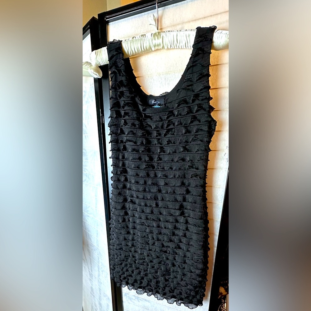 Black Ruffle Sleeveless Tank Mini Dress Scoop Neck Size Small